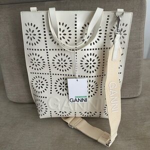 GANNI Cream Laser-Cut Tote Bag